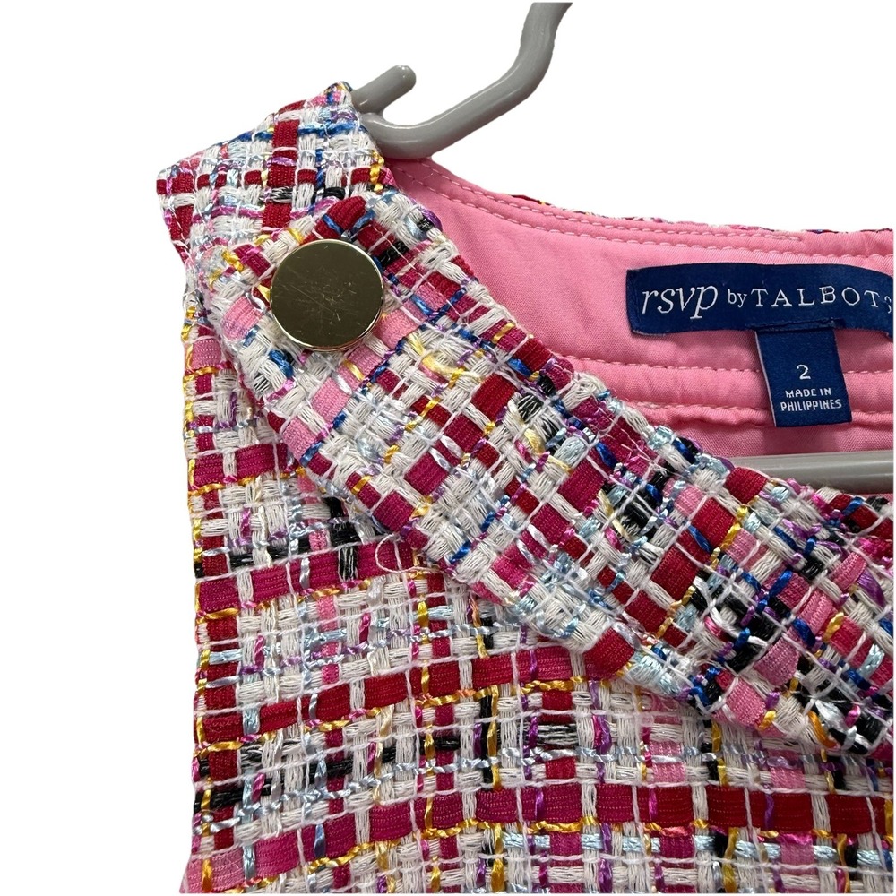 Talbots Pink Ribbon Tweed Sleeveless Shift Dress Size 2 Office Preppy - Picture 6 of 13